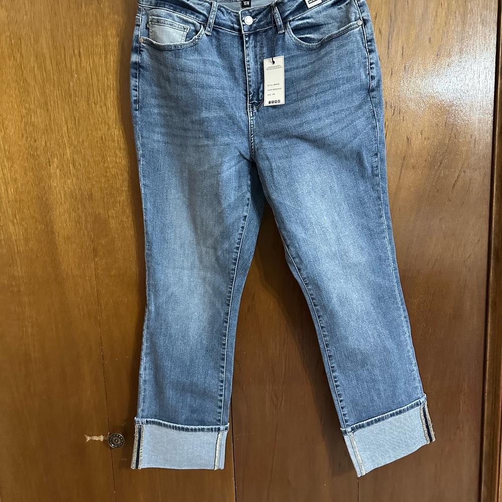 Judy Blue Blue Straight Leg Jeans with Wide Cuffs and High Waist